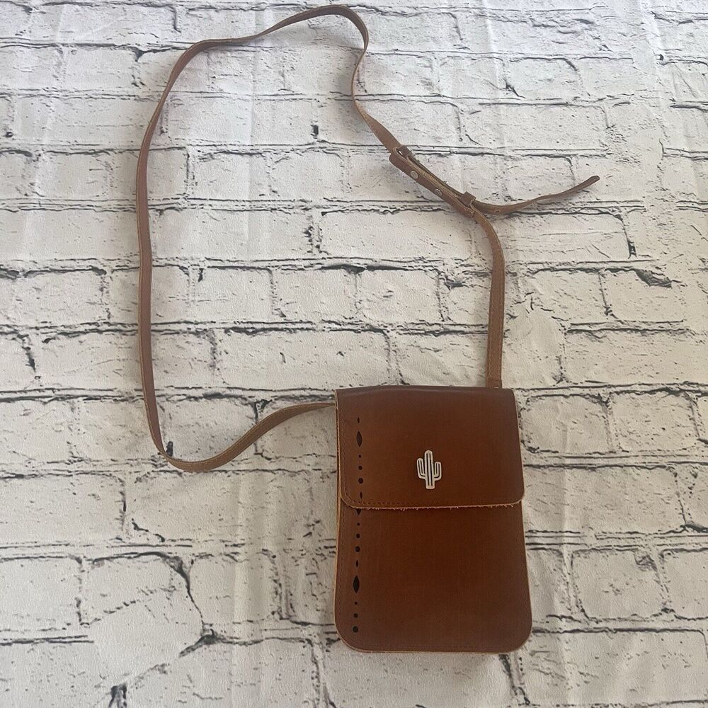 Most Wanted USA Leather Distressed Cactus Crossbody Bag Brown Boho Festival